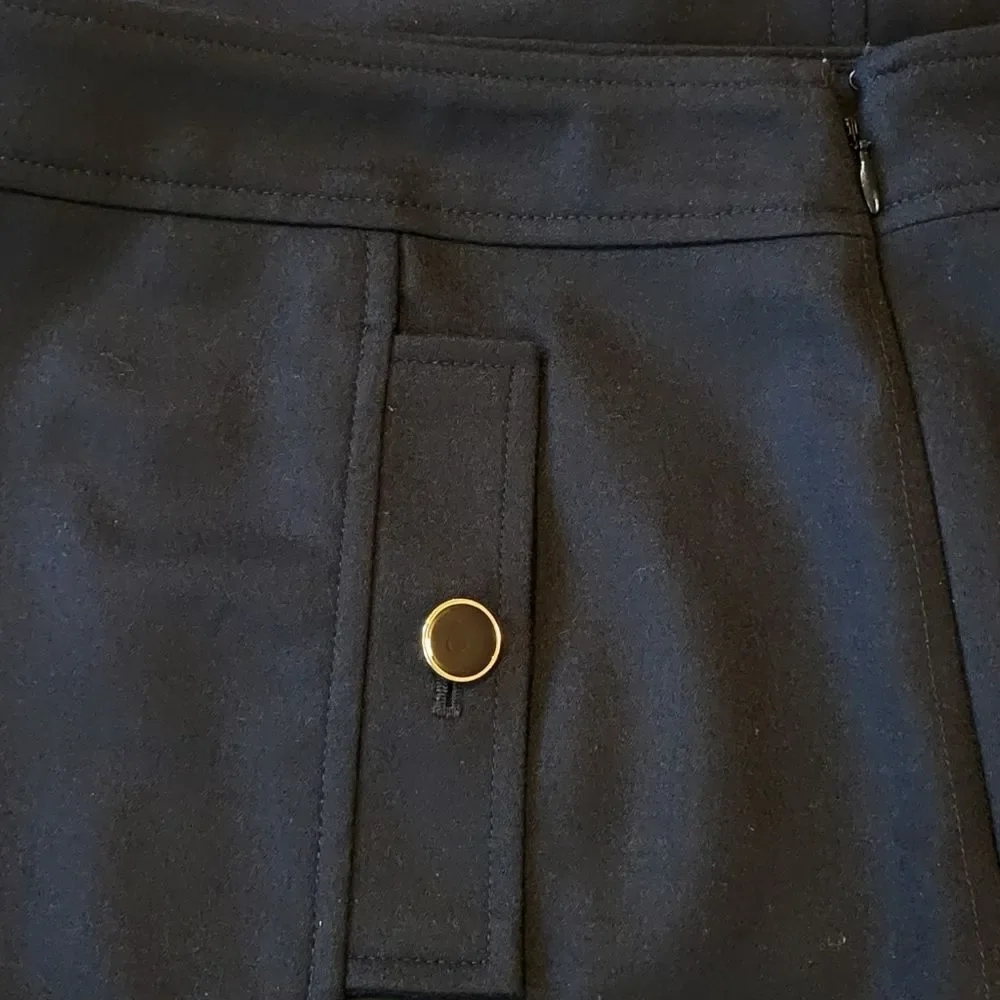 Talbots Black Italian Flannel Wool Button Detail A-Line Skirt Size 12